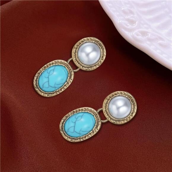 Western Turquoise Earrings | Cowgirl Vintage Dangle Earrings - Picture 5 of 6